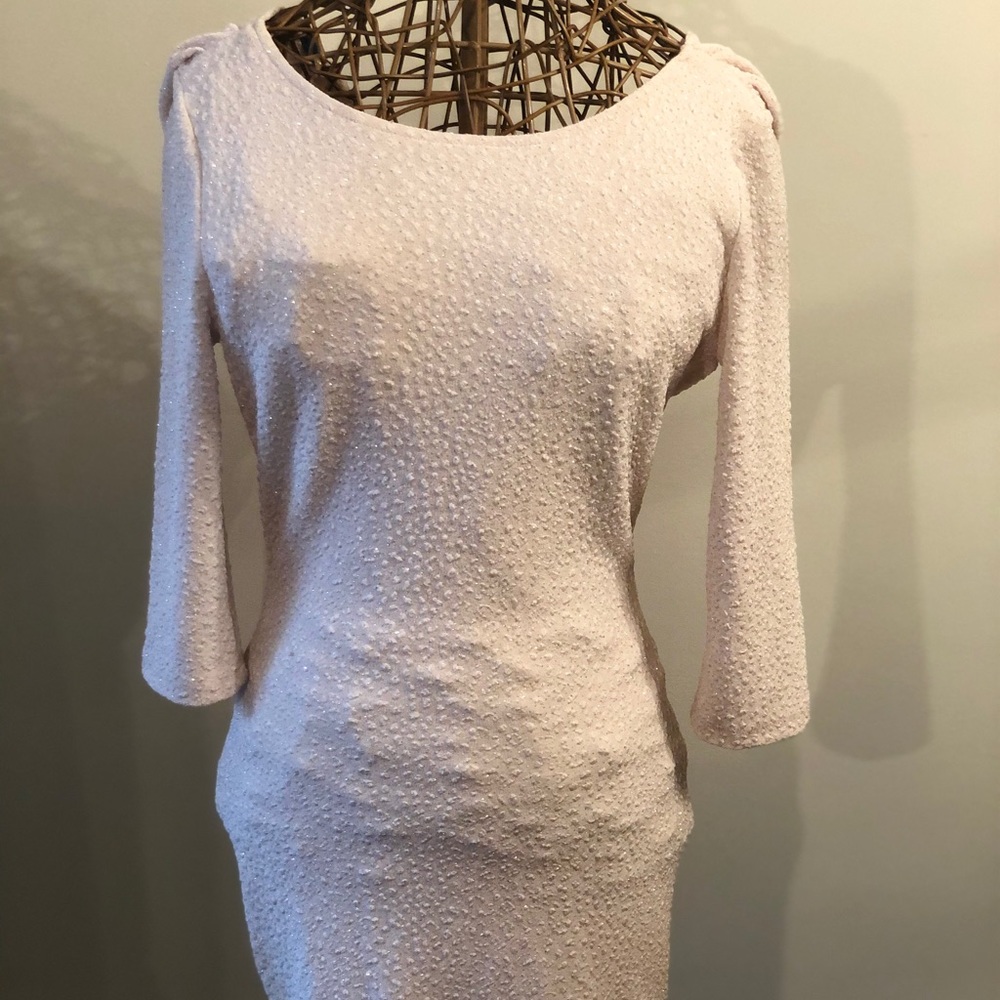 Creme Shimmery Above the Knee Fitted Dress